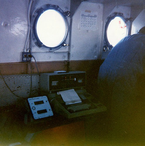 Navigational equipment setup during cruise UCONN84-1. Loran-C display box (left); Silent 700 terminal (right).
