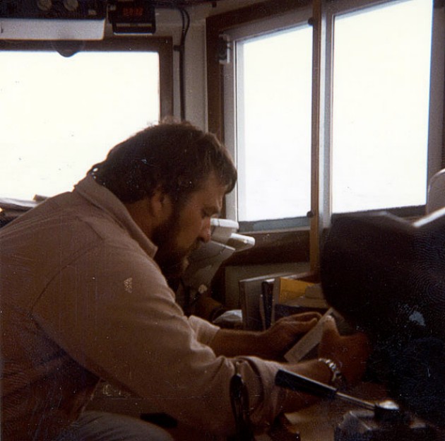 Ken Parolski (marine seismic specialist, USGS) aboard the RV ASTERIAS.