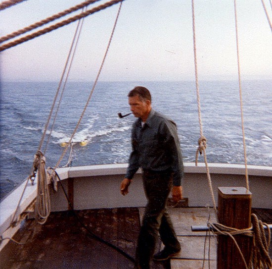 Captain Colburn on the aft deck of the RV Asterias during cruise AST 82-3.