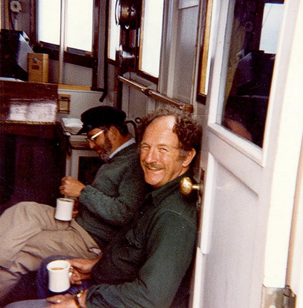 Robert N. ("Bob") Oldale and Jack Connell (both with USGS) enjoying the morning aboard the RV Asterias during cruise AST 83-2.