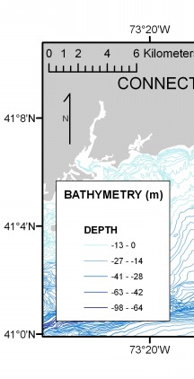 Detailed view of density flow pathways from the Bridgeport, Connecticut study area. Location of this view is shown in the mosaic interpretation.