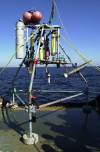Instrumented tripod on deck of USCG Cutter Marcus Hanna.