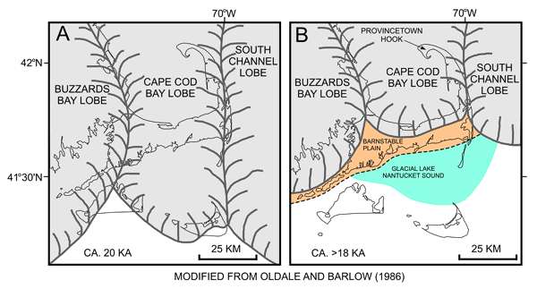 Figure 2: Regional paleogeographic maps of Cape Cod and the Islands.