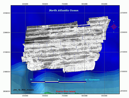 utm19_30m_mosaic - Grey Scale Acoustic Backscatter Image of the Puerto Rico Trench, UTM Zone 19