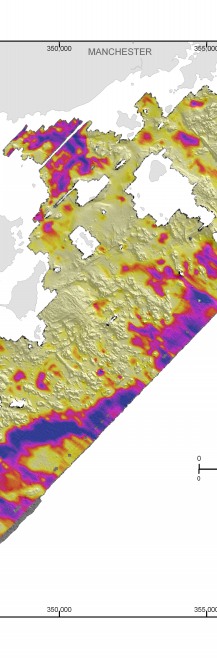 Figure 3.5. Isopach map of total sediment thickness in the survey area.