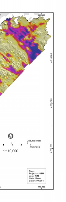 Figure 3.5. Isopach map of total sediment thickness in the survey area.