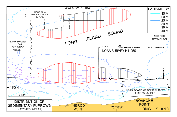Figure 17. ap showing the distribution of sedimentary furrows in east-central Long Island Sound.  