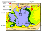  Map showing the distribution of surficial sediments in east-central Long Island Sound.