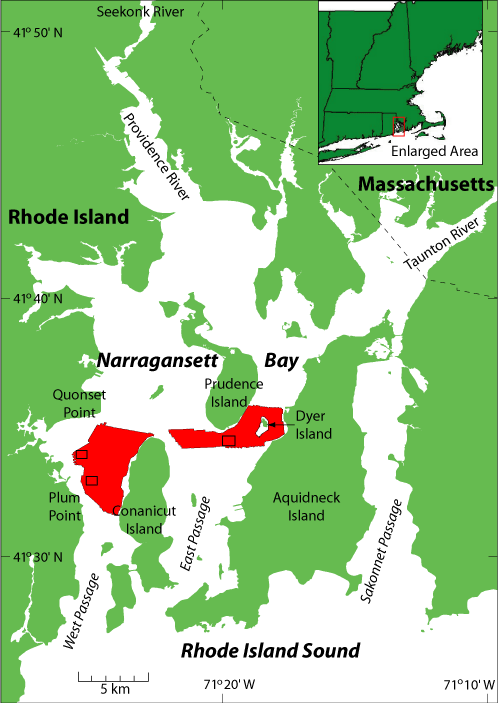 Figure 1. Map of Narragansett Bay with study area. 