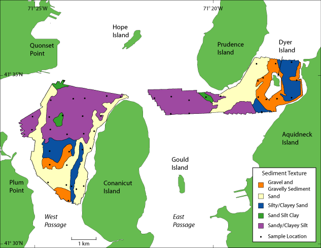 Figure 9. Map showing sample locations and distribution of surficial sediments. 