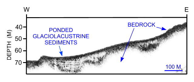 Figure 13. Chirp high-resolution seismic-reflection profile of the bedrock surface in the northwestern part of the study area.