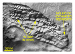Figure 17. Detailed planar view of the multibeam DTM showing mass wasting of glaciolacustrine sediments southeast of Valiant Rock.