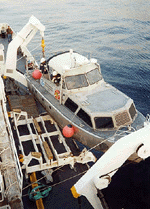 Image showing NOAA Launch 1014 being deployed from the NOAA Ship Thomas Jefferson.