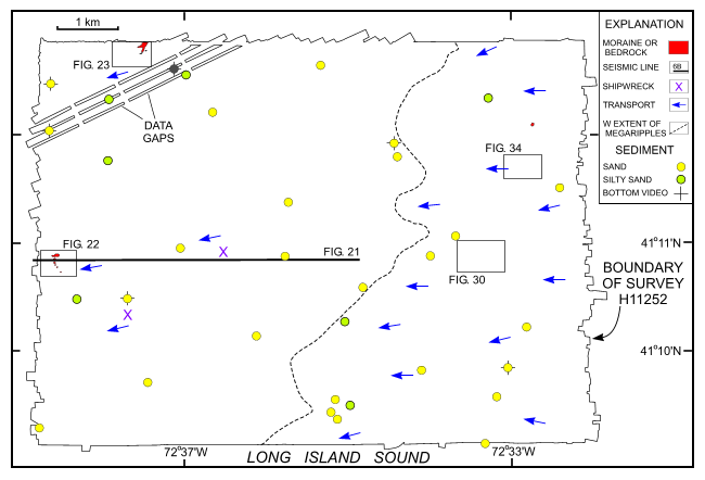 Figure 16.  Geological interpretation of the sea-floor bathymetry from survey H11252 west of Six Mile Reef.