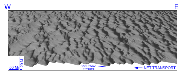 Figure 28. Perspective view of sand waves in the vicinity of Six Mile Reef.