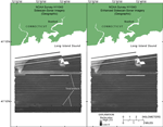 Figure 3. Sidescan-sonar imagery of NOAA survey H11043 (left) and enhanced imagery (right). 