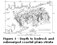Figure 3 - Depth to bedrock and submerged coastal-plain strata. Larger image will open in new browser window.