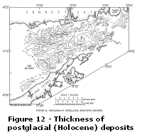 Figure 12: Thickness of postglacial (Holocene) deposits.  Larger image will open in new browser window.