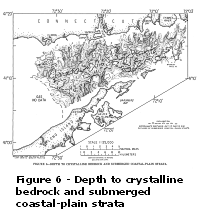 Figure 6: Depth to crystalline bedrock and submerged coastal-plain strata.  Larger image will open in new browser window.