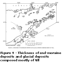 Figure 9: Thickness of end-moraine deposits and glacial deposits composed mostly of till.  Larger image will open in new browser window.