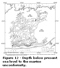 Figure 12: Depth below present sea level to the marine unconformity.  Larger image will open in new browser window.