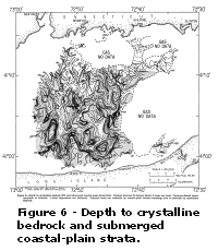 Figure 6: Depth to crystalline bedrock and submerged coastal-plain strata.  Larger image will open in new browser window.