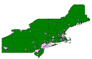 BROWSE THUMBNAIL IMAGE: Image showing the extent of the urbanized areas GIS layer that falls within the USA basemap data layer distributed with the Long Island Sound project