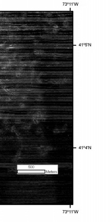 Detailed view of dredge-spoil mounds in the sidescan-sonar mosaic from the Bridgeport, Connecticut study area.