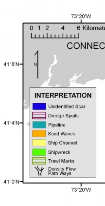 Interpretation of the sidescan-sonar mosaic (NOAA survey H11045) off Bridgeport, Connecticut. 
