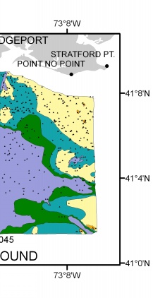 Distribution of surficial sediments off Bridgeport, Connecticut.