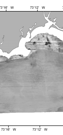 24 bit grayscale, composite sidescan-sonar mosaic produced by NOAA of survey h11045 off Bridgeport, Connecticut (UTM zone 18, WGS84 spheroid).
