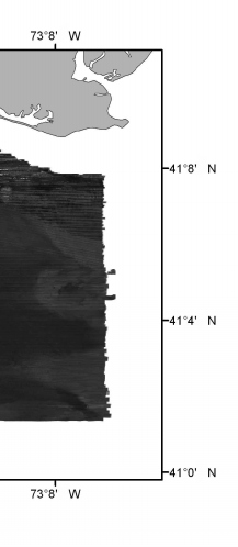 Inverted composite sidescan-sonar mosaic of NOAA survey h11045 off Bridgeport, Connecticut (geographic).