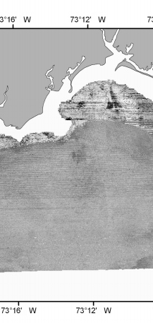 Converted to 8 bit grayscale, composite sidescan-sonar mosaic produced by NOAA of survey h11045 off Bridgeport, Connecticut (UTM zone 18, WGS84 spheroid)