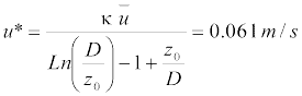 Equation: u star equals von Karman's constant times ubar divided by the total quantity of znot divided by depth minus one plus the natural log of depth over znot.