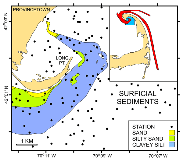 Figure 11: Map showing the distribution of surficial sediments off Long Point.