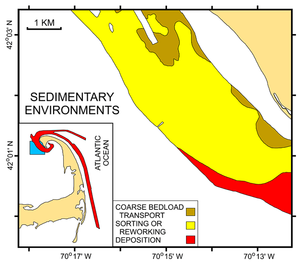 Figure 12: Map showing the distribution of sediment environments between Long and Race Points.