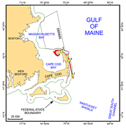 Index map of Cape Cod and the Islands showing the multibeam coverage.