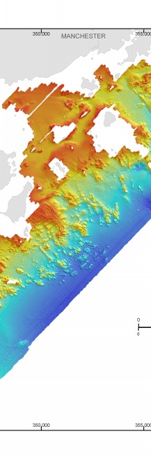 Figure 3.2. Shaded-relief map of the survey area offshore of northeastern Massachusetts.