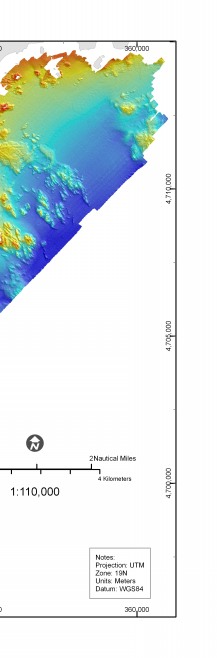 Figure 3.2. Shaded-relief map of the survey area offshore of northeastern Massachusetts.