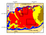 Figure 13. Map  showing the distribution of sedimentary environments in east-central Long Island Sound. 