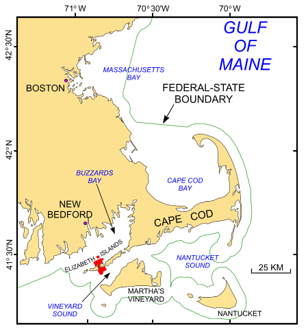 Figure 1. Index map of Cape Cod and the Islands showing the extent of NOAA survey H11076 of Quicks Hole, Massachusetts.