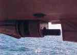Figure 11. Image showing the Reson Seabat 8101 hull mounted in the keel cut out of NOAA Launch 1005.