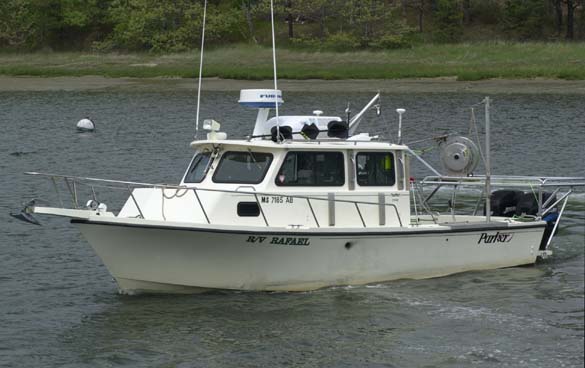 Figure 15. Image shows a port-side view of the USGS research vessel RAFAEL that was used to collect bottom photography and sediment samples in Quicks Hole, Massachusetts. 