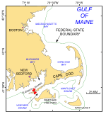 Figure 1. Index map of Cape Cod and the Islands showing the extent of NOAA survey H11076 of Quicks Hole, Massachusetts.