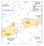 Figure 28. Map showing the station locations used to verify the acoustic data color coded for sediment texture. 