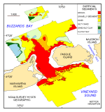 Figure 29. Map showing the interpreted distribution of surficial sediment within NOAA survey H11076.  See key for sediment classifications.