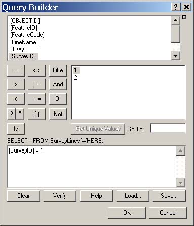 Figure 19.  Example of ArcGIS Query Builder dialog box with query syntax.