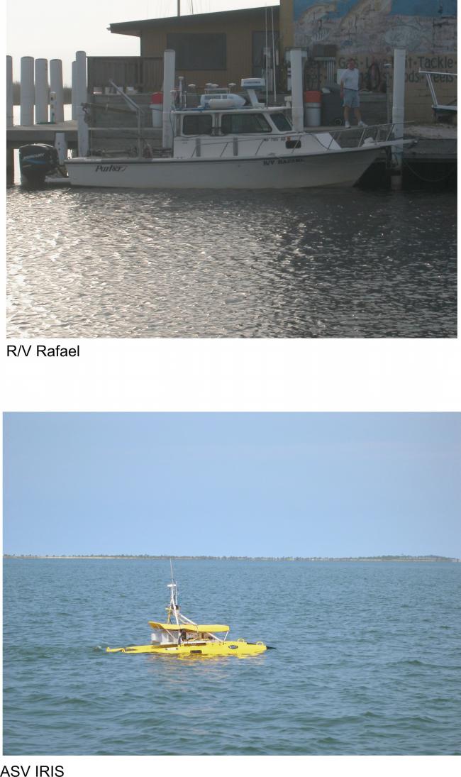 Figure 2. Photographs of the survey platforms used in this study: R/V Rafael and ASV IRIS.	