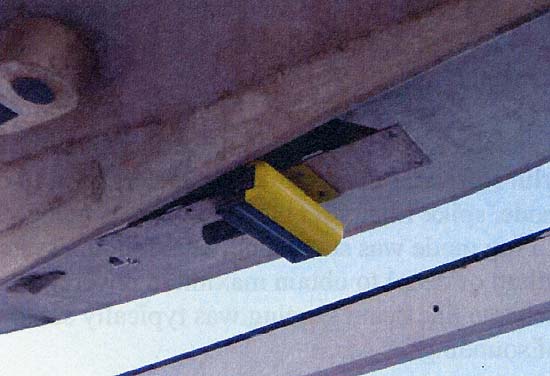 Figure 6. Image showing the Reason 8125 multibeam transducer mounted to the hull of the NOAA Launch 1014.