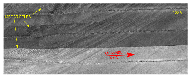 Figure 26. Detailed planar view of the sidescan-sonar mosaic produced during NOAA survey H11079 showing the current-swept appearance that characterizes much of the eastern part of the study area.